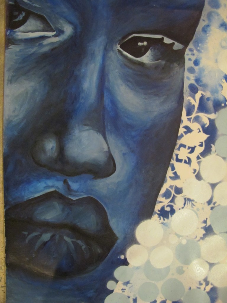 Cerulean Gouache & spray paint on canvas