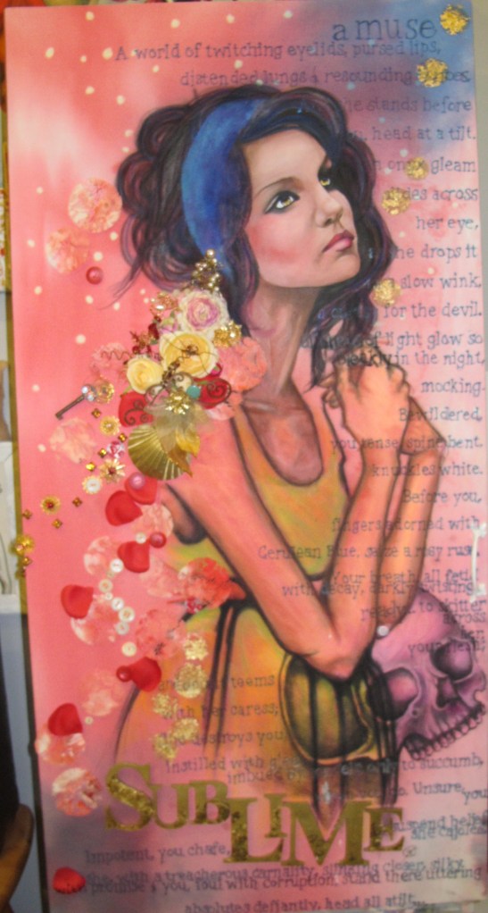 Oil, pen, gouache, wool and appliqué on un-primed canvas