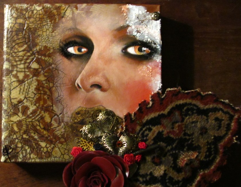 Oil on canvas, spray paint, vintage carpet fragments, found objects, applique